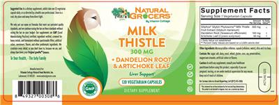 Photo of the Natural Grocers by Vitamin Cottage Milk Thistle 300 mg + Dandelion Root & Artichoke Leaf label
