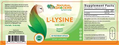 Photo of the Natural Grocers by Vitamin Cottage L-Lysine 500 mg label