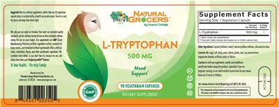 Photo of the Natural Grocers by Vitamin Cottage L-Tryptophan 500 mg label