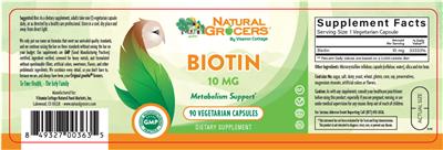 Photo of the Natural Grocers by Vitamin Cottage Biotin 10 mg label