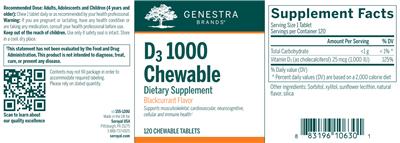 Photo of the Genestra Brands D3 1000 Chewable Blackcurrant Flavor label