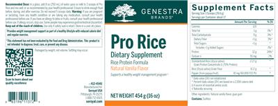 Photo of the Genestra Brands Pro Rice Natural Vanilla Flavor label