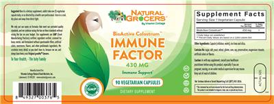 Photo of the Natural Grocers by Vitamin Cottage BioActiv Colostrum Immune Factor 430 mg label