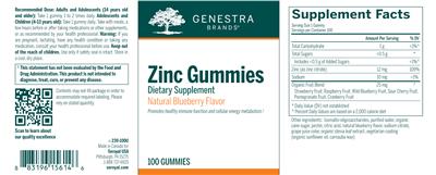 Photo of the Genestra Brands Zinc Gummies Natural Blueberry Flavor label