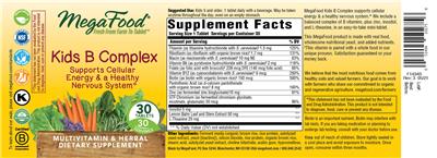 Product label for Kids B Complex