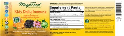 Photo of the MegaFood Kids Daily Immune label