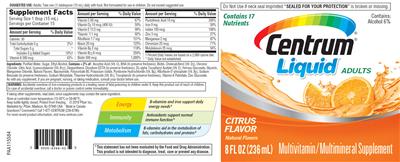 Photo of the Centrum Centrum Liquid Adults Citrus Flavor label