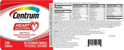 Photo of the Centrum Centrum Specialist Heart Multivitamin label