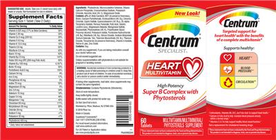 Photo of the Centrum Centrum Specialist Heart Multivitamin label