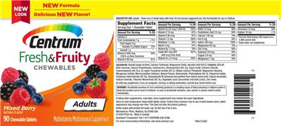 Photo of the Centrum Centrum Fresh & Fruity Chewables Adults Mixed Berry label