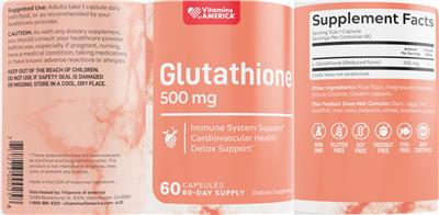 Photo of the Vitamins of America Glutathione 500 mg label