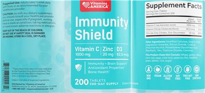 Photo of the Vitamins of America Immunity Shield label