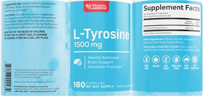 Photo of the Vitamins of America L-Tyrosine 1500 mg label