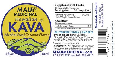 Photo of the Maui Medicinal Hawaiian Kava Coconut Flavor label