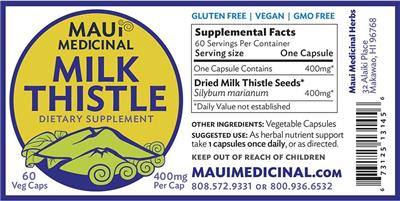 Photo of the Maui Medicinal Milk Thistle 400 mg label