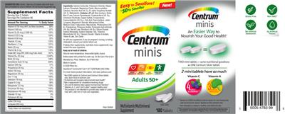Photo of the Centrum Centrum minis Adults 50+ label