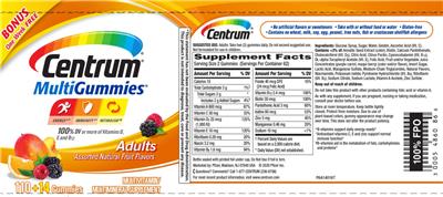 Photo of the Centrum Centrum MultiGummies Adults label