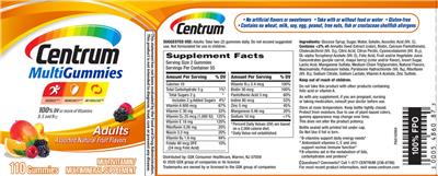 Photo of the Centrum Centrum MultiGummies Adults Assorted Natural Fruit Flavors label