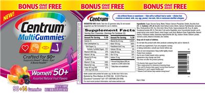 Photo of the Centrum Centrum MultiGummies Women 50+ Assorted Natural Fruit Flavors label