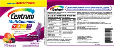 Photo of the Centrum Centrum MultiGummies Women Assorted Natural Fruit Flavors label