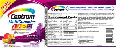 Photo of the Centrum Centrum MultiGummies Women Assorted Natural Fruit Flavors label