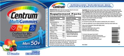 Photo of the Centrum Centrum MultiGummies Men 50+ Assorted Natural Fruit Flavors label