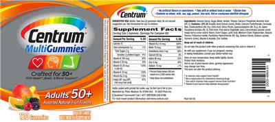 Photo of the Centrum Centrum MultiGummies Adults 50+ Assorted Natural Fruit Flavors label