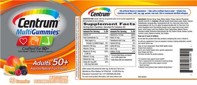 Photo of the Centrum Centrum MultiGummies Adults 50+ Assorted Natural Fruit Flavors label