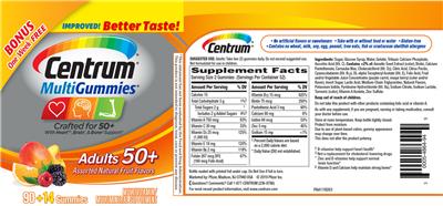 Photo of the Centrum Centrum MultiGummies Adults 50+ Assorted Natural Fruit Flavors label