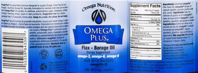 Photo of the Omega Nutrition Omega Plus Flax Borage Oil label