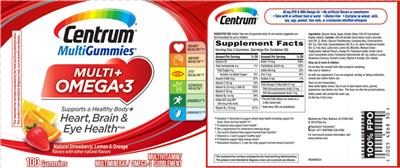 Photo of the Centrum Centrum MultiGummies Multi+ Omega 3 Natural Strawberry, Lemon & Orange label
