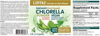 Photo of the Lidtke Chlorella Powder label