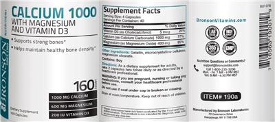 Photo of the Bronson Calcium 1000 with Magnesium and Vitamin D3 label