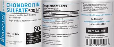 Photo of the Bronson Chondroitin Sulfate 500 mg label