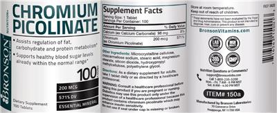 Photo of the Bronson Laboratories Chromium Picolinate label