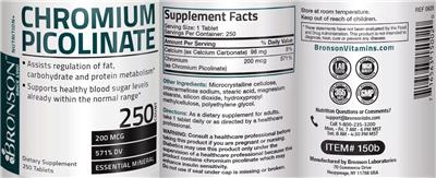 Photo of the Bronson Chromium Picolinate label