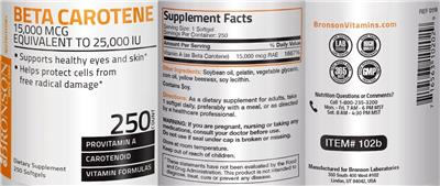 Photo of the Bronson Beta Carotene 15,000 mcg label