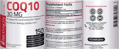 Photo of the Bronson CoQ10 30 mg label