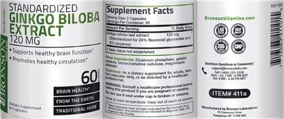 Photo of the Bronson Ginkgo Biloba Extract 120 mg label