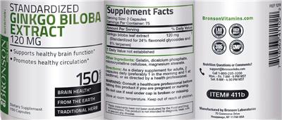 Photo of the Bronson Ginkgo Biloba Extract 120 mg label