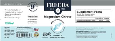 Photo of the Freeda Magnesium Citrate label