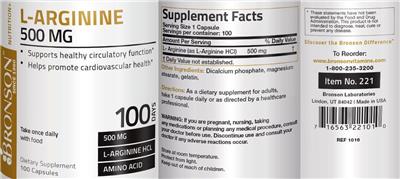 Photo of the Bronson L-Arginine 500 mg label