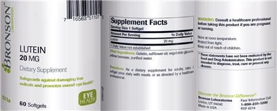Photo of the Bronson Laboratories Lutein 20 mg label
