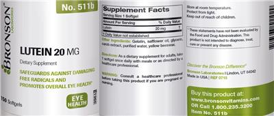 Photo of the Bronson Laboratories Lutein 20 mg label