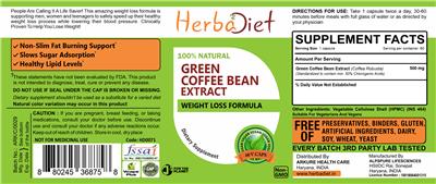 Photo of the Herbadiet Green Coffee Bean Extract label