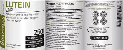 Photo of the Bronson Lutein 6 mg label