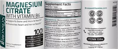 Photo of the Bronson Magnesium Citrate with Vitamin B6 label