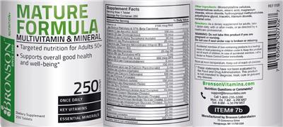 Photo of the Bronson Mature Formula label