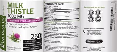 Photo of the Bronson Milk Thistle 1000 mg label