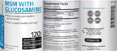 Photo of the Bronson MSM 500 mg with Glucosamine 500 mg label
